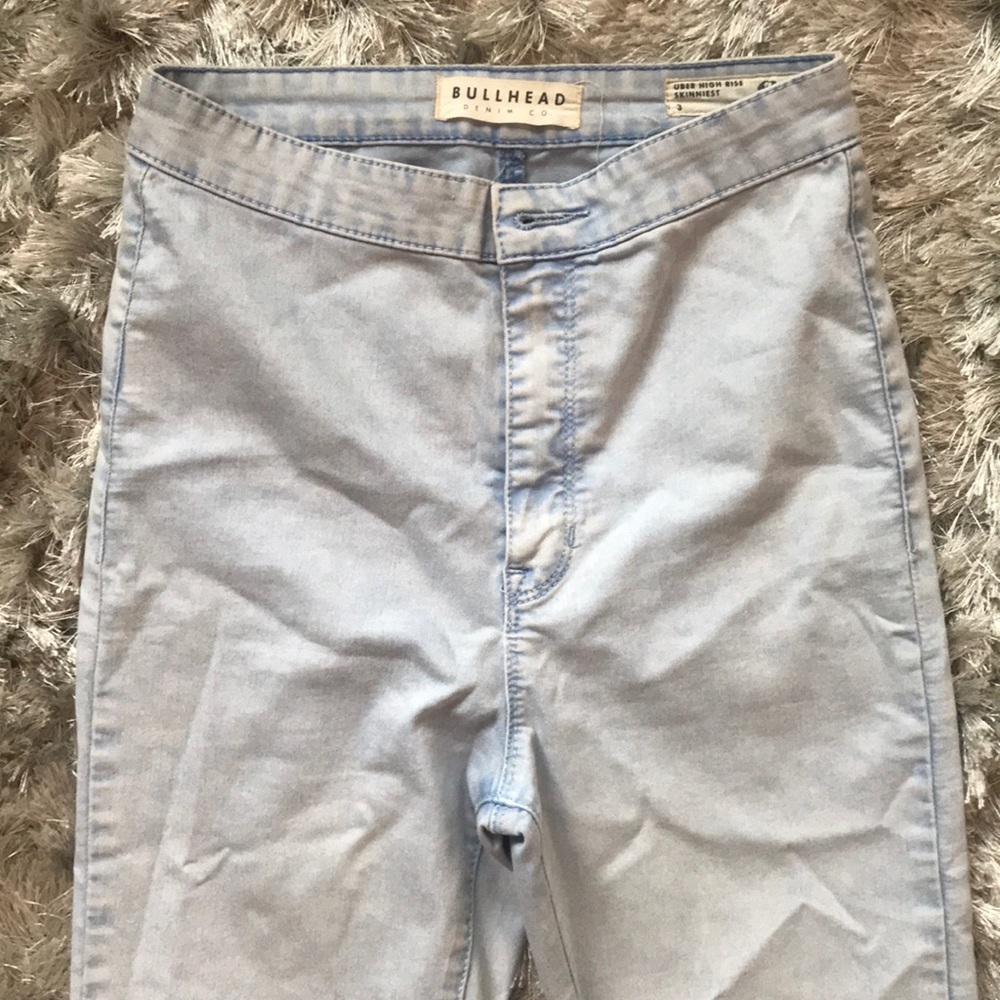 Super high rise light wash denim jeans